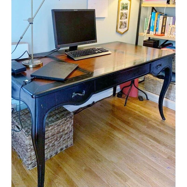 Arhaus French Mahogany Black Brown Writing Desk with 3 Drawers Chairish