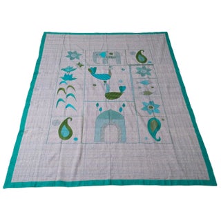 Boho Chic Peacock, Elephant and Fish Handmade Indian Textile For Sale