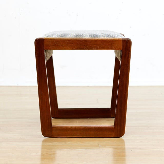 Teak Mid 20th Century Vanity Stool in Gray For Sale - Image 4 of 6