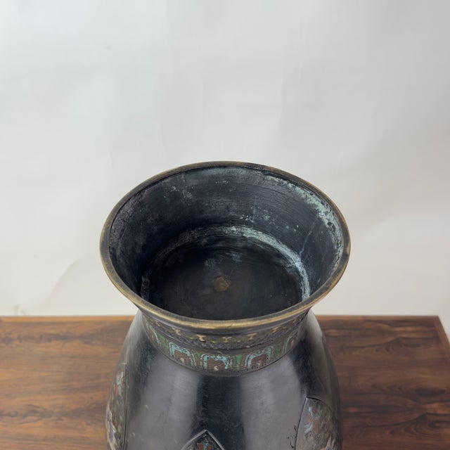 Metal Early 20th Century Large Japanese Bronze Cloisonné Vase For Sale - Image 7 of 7