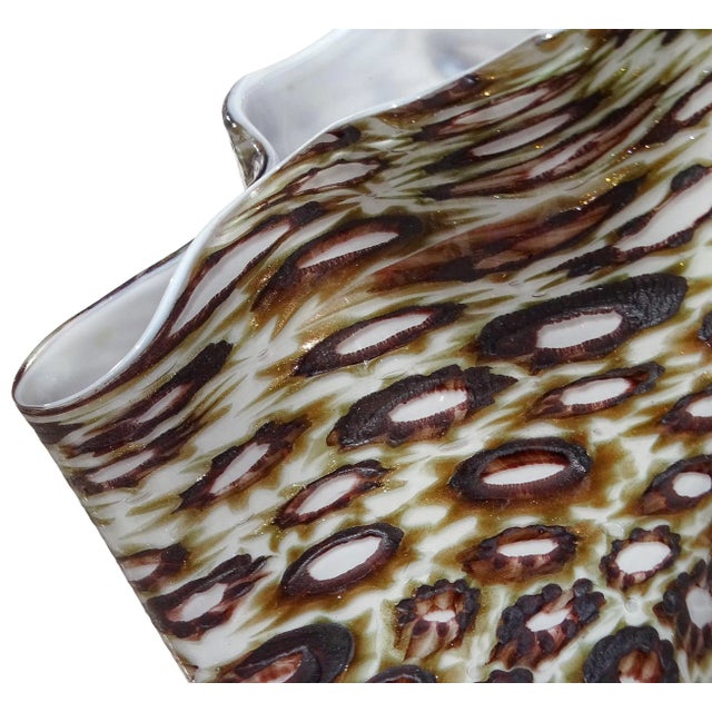 Mid-Century Modern Vintage Murano Fratelli Toso Aventurine Millefiori Stars Italian Art Glass Fazzoletto Vase Sculpture For Sale - Image 3 of 6