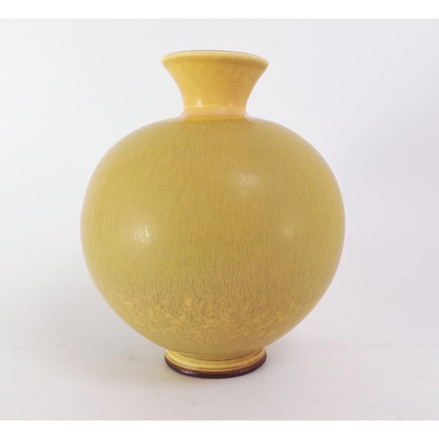 Round Vase with Yellow Hares Fur Glaze by Berndt Friberg for Gustavsberg, 1977 For Sale - Image 13 of 13