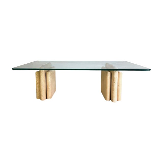 Original Midcentury Travertine Coffee Table Italy Glass Design by Unknown for Unknown For Sale - Image 11 of 11