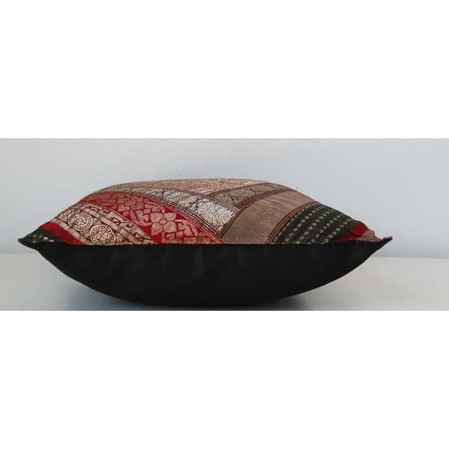 Decorative Vintage Throw Pillow Made From Silk Sari Borders, India For Sale - Image 4 of 13