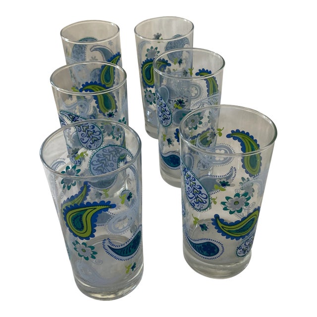 Vintage Set of 5 Libby, Crisa Tall Glasses in Paisley Design For Sale