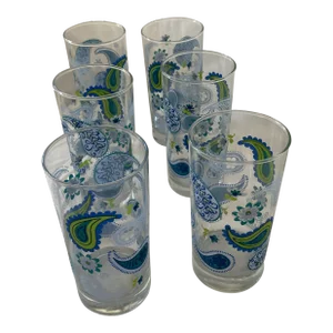 Vintage Set of 5 Libby, Crisa Tall Glasses in Paisley Design