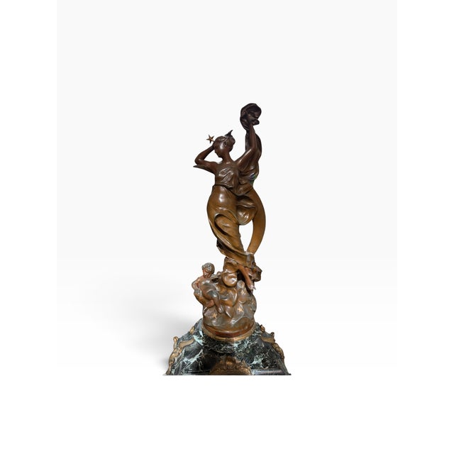 Stone Antique French Bronze & Marble Art Nouveau Clock Set - La Nuit Madrassi For Sale - Image 7 of 7