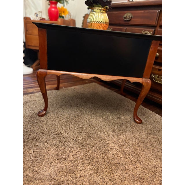 Black 1960s Refinished Queen Anne Style Side Table Featuring Painted Black Drawers and Gold Hardware. For Sale - Image 8 of 12