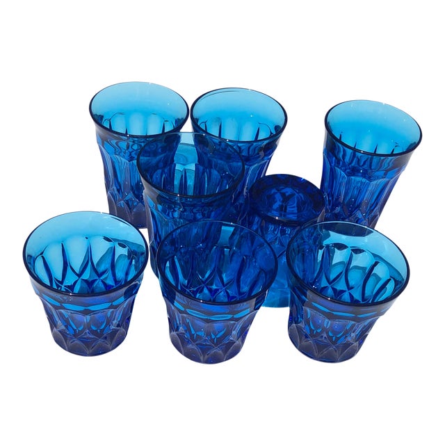 1970s Blue Glass Drinking Glasses Set of 8 Chairish