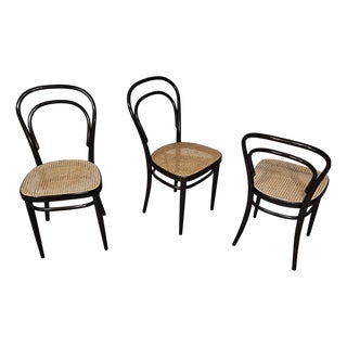 Model 214 and 79 Cafe Chairs with Cane Seats by Michael Thonet, Set of 3 For Sale