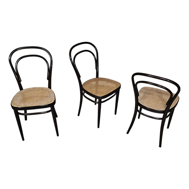 Model 214 and 79 Cafe Chairs with Cane Seats by Michael Thonet, Set of 3 For Sale