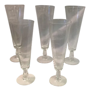 Noritaki Sasaki "Wheat" Mid-Century Modern Footed Pilsners or Champagne Glasses - Set of 5