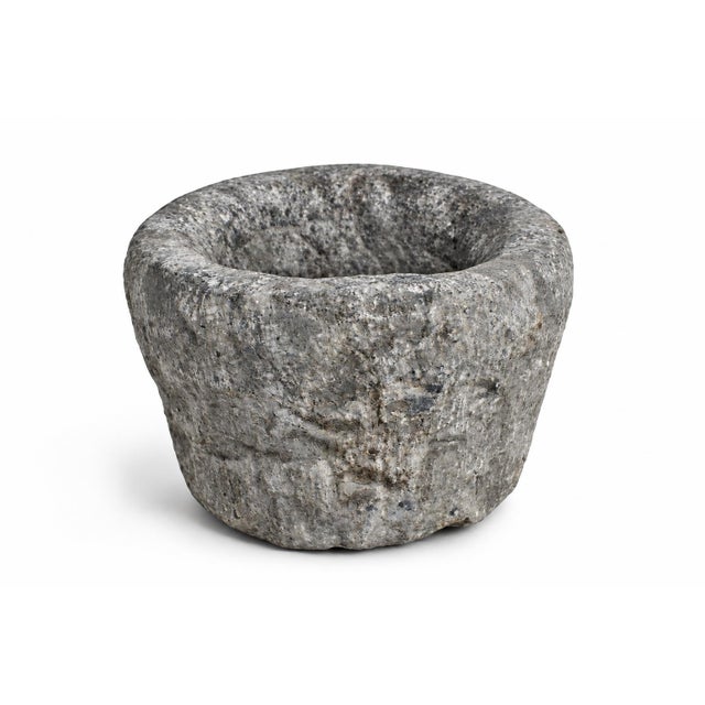 18th Century Granite Stone Bowl Charcoal Gray Black 8.7 Lb Mortar Planter For Sale - Image 11 of 11