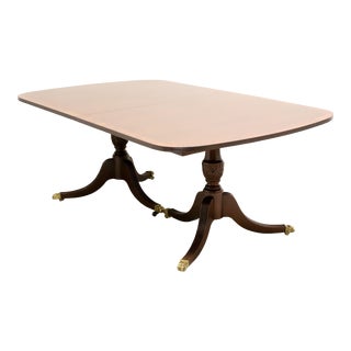 Hickory White Banded Mahogany Double Pedestal Dining Banquet Table For Sale
