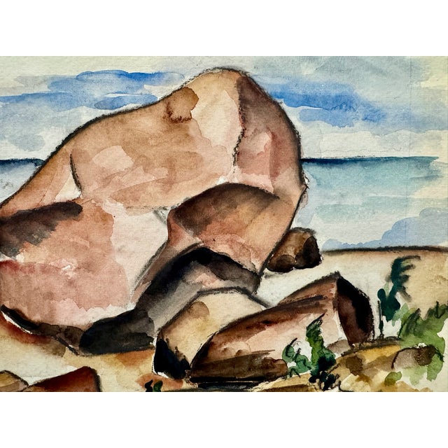 Henry Emil Salloch Original Watercolor on Paper Boulders by the Shore. For Sale - Image 4 of 6