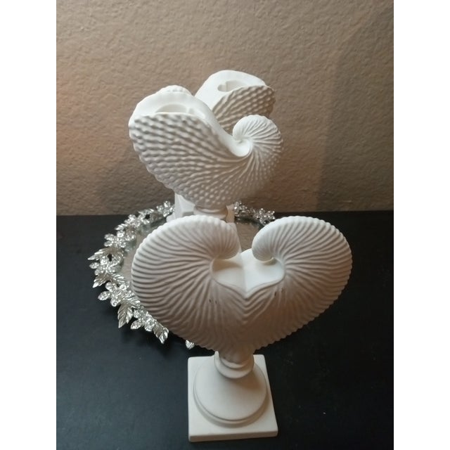 Ceramic Gorgeous Margaret Furlong 1999 Set of Bisque Candle Holders & Heart Decor For Sale - Image 7 of 7