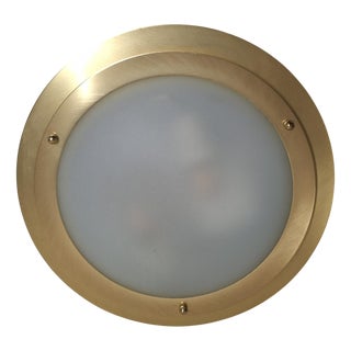 Flat Vintage Ceiling Lamp with a Matt Glass Bowl in a Metal Mount by Honsel For Sale