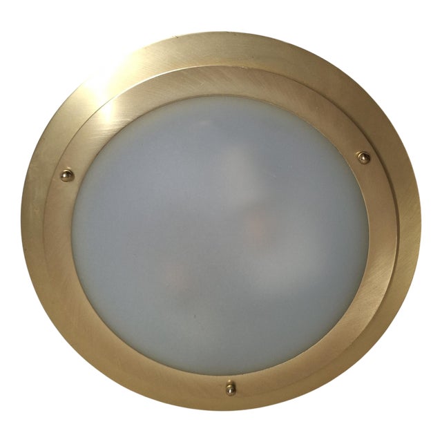 Flat Vintage Ceiling Lamp with a Matt Glass Bowl in a Metal Mount by Honsel For Sale