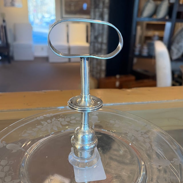 Sterling handle on etched glass plate