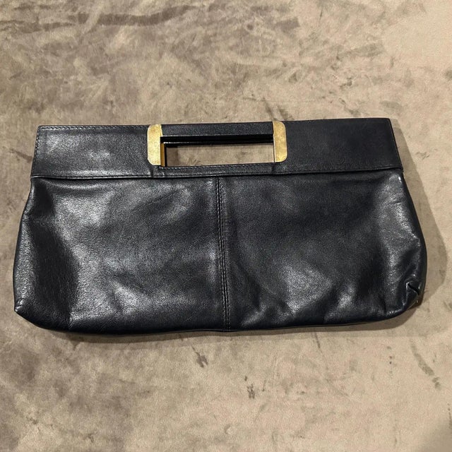 Black A 1970s High Quality Black Leather and Brass Italian Shoulder Bag For Sale - Image 8 of 12