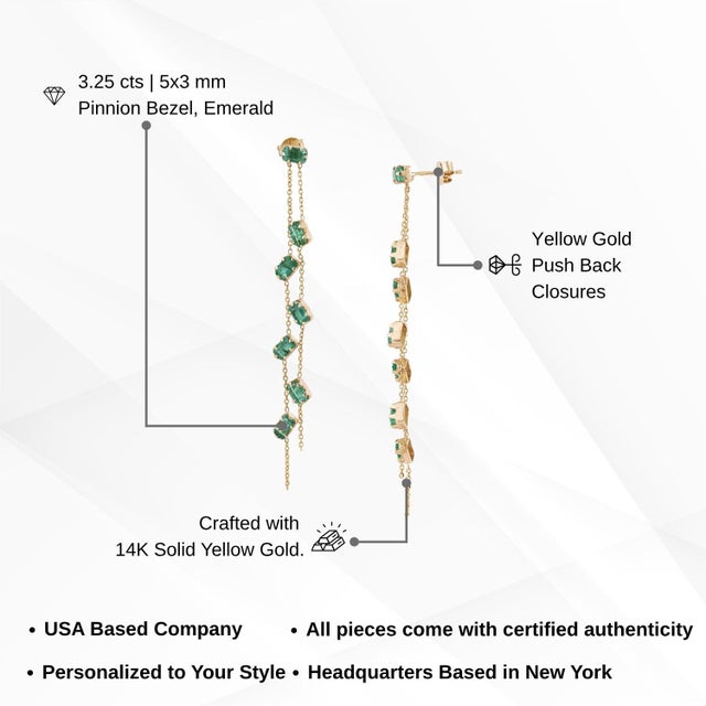 3.25ct Emerald Double Chain Long Dangle Earrings in 14k Solid Gold- A Pair For Sale - Image 11 of 15