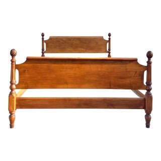 Vintage Solid Maple Pineapple or Pinecone Finial Full Size Poster Bed For Sale