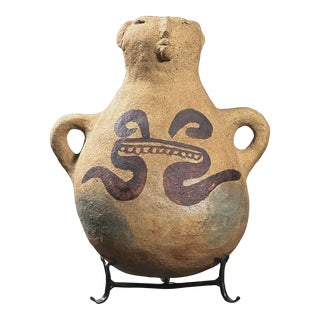 Antique Mexican Folk Art Earthenware Anthropomorphic Rope Jug For Sale