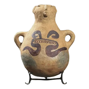 Antique Mexican Folk Art Earthenware Anthropomorphic Rope Jug