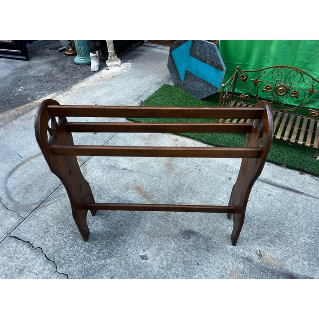 1970s 1970s Country Core Hearts Design Wooden Rustic Blanket Rack For Sale - Image 5 of 12