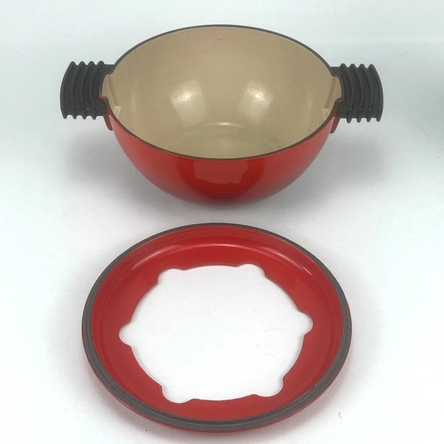 Vintage Red Fondue Set in Enameled Cast Iron Cousances by Le Creuset, 1980s For Sale - Image 13 of 16