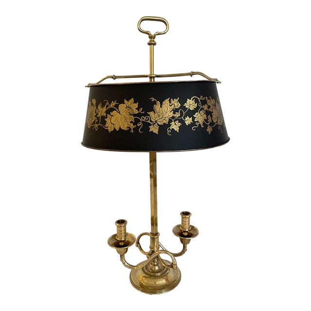 1970s Frederick Cooper Handpainted & Brass Buillotte Table Lamp For Sale