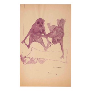 Mino Maccari, Juggler, Nude, 1940, Watercolor For Sale