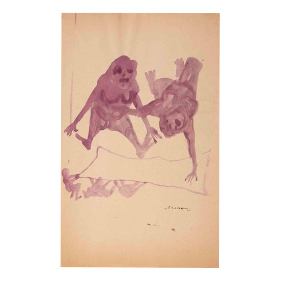 Mino Maccari, Juggler, Nude, 1940, Watercolor For Sale