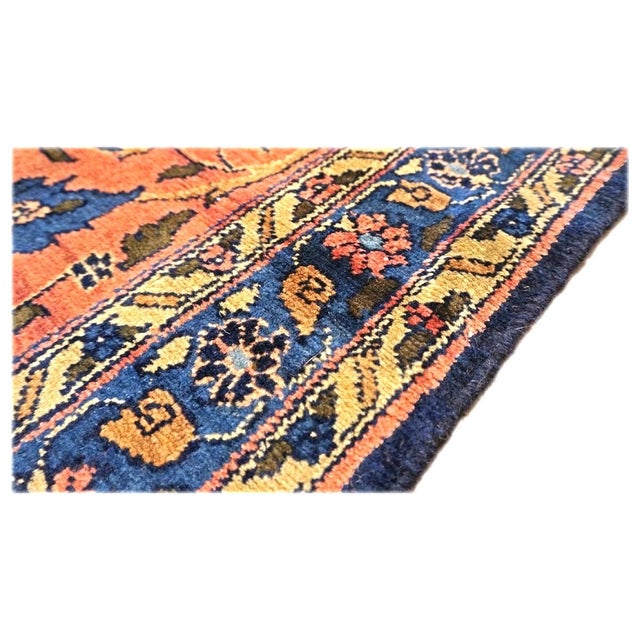 Textile Antique Persian Lilihan Wool 11x20 Salmon, Yellow & Blue Handmade Gallery Rug #9902643 For Sale - Image 7 of 13
