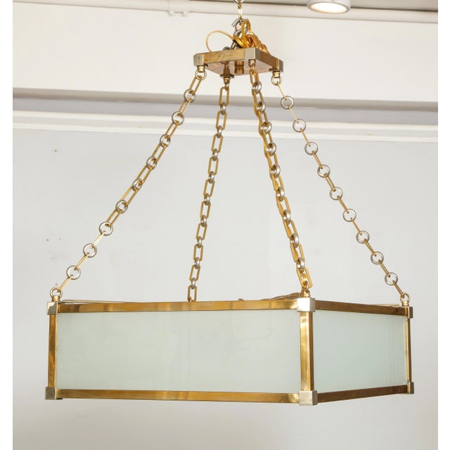 Brass Bespoke Art Deco Style Nickel and Brass-Plated Pendant Fixture For Sale - Image 8 of 8