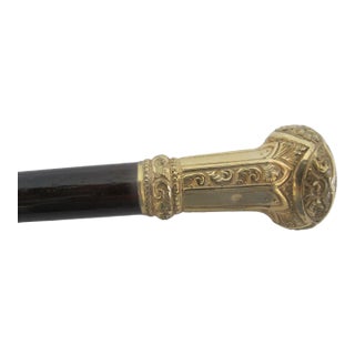 Victorian Wood Floral Chased Gold Plated Knob Children's Walking Stick Cane For Sale