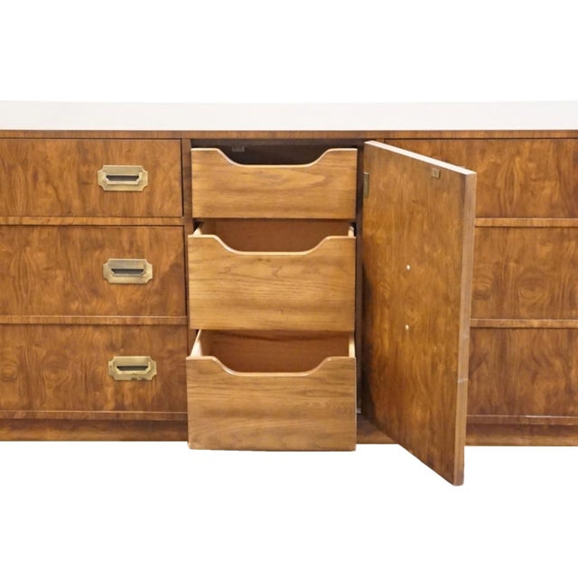 Dixie Furniture Solid Walnut Campaign Style 70" Triple Door Dresser 545-235 For Sale - Image 10 of 18