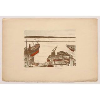 Port - Original Lithograph by Pierre Frachon-Forcade - 20th Century 20th Century For Sale