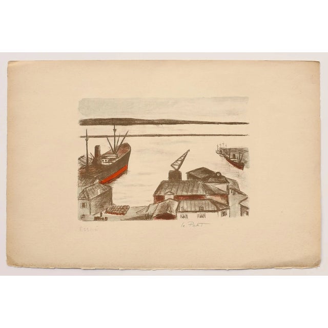 Port - Original Lithograph by Pierre Frachon-Forcade - 20th Century 20th Century For Sale