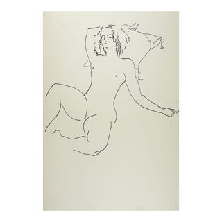 Vintage Pen & Ink Female Reclining Nude Drawing Study For Sale
