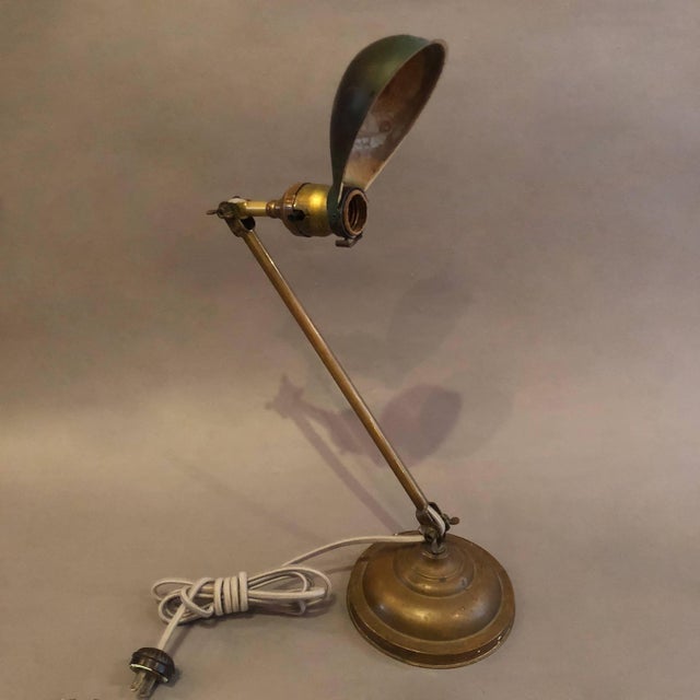 Industrial 1920s Industrial Articulating Brass Desk Lamp by Faries For Sale - Image 3 of 6
