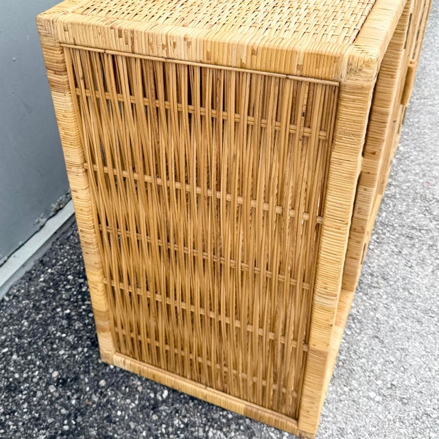 Wood Vintage Boho Chic Blonde Wicker Credenza For Sale - Image 7 of 10