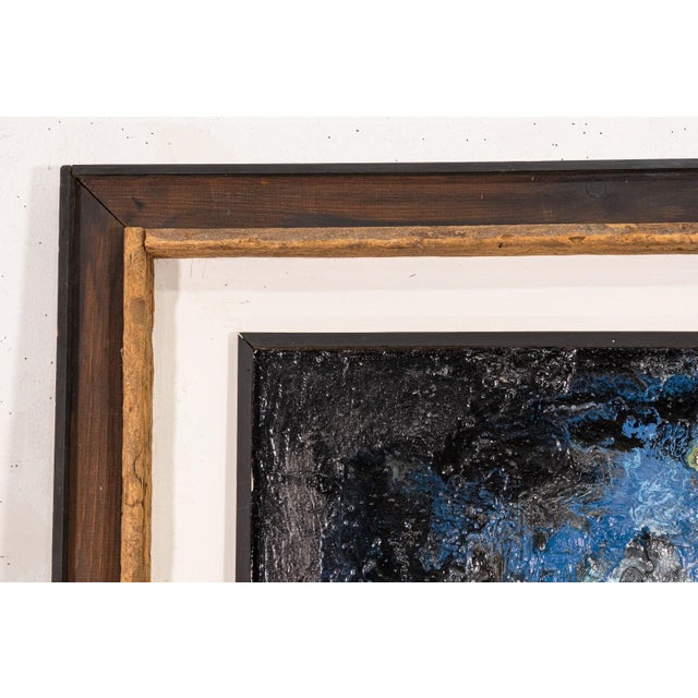 A pair of modernist impasto and encaustic oil paintings on board. Signed J. Lehr on the lower right. Circa 1970s. Rich...