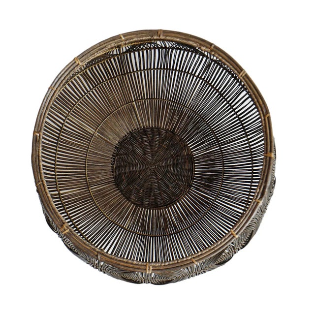 Wood Large Coffee Stained Vintage Rattan Basket For Sale - Image 7 of 8