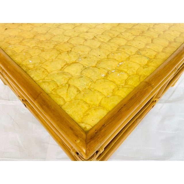 Brown Vintage Bamboo Coffee Table With Capiz Shell Inlaid Top, 1970s For Sale - Image 8 of 18