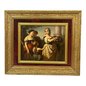 Late 20th Century Vintage Painting on a Porcelain Plaque, Framed