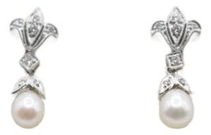 Mid 20th Century Diamond and Pearl Post Earring, A Pair