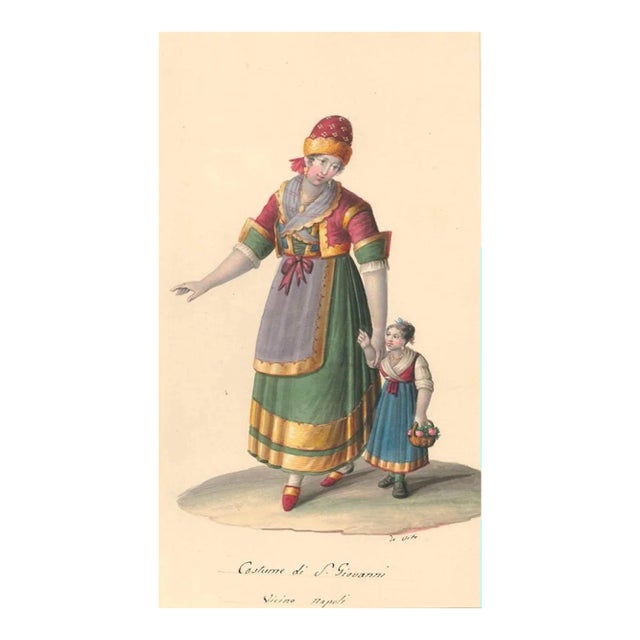 Costume di San Giovanni - Watercolor by M. De Vito - 1820 ca. 1820 c.a. For Sale