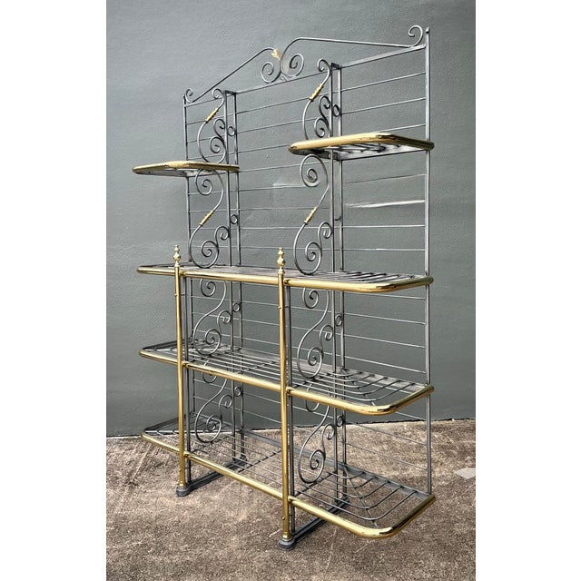 Metal Vintage French Brass Rail Bakers Rack For Sale - Image 7 of 12