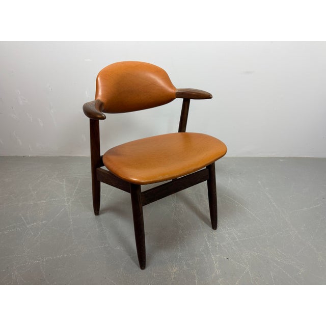 Brown Mid-Century Cognac Leatherette Cowhorn Dining Chair by Tijsseling for Hulmefa, Netherlands, 1970s For Sale - Image 8 of 12